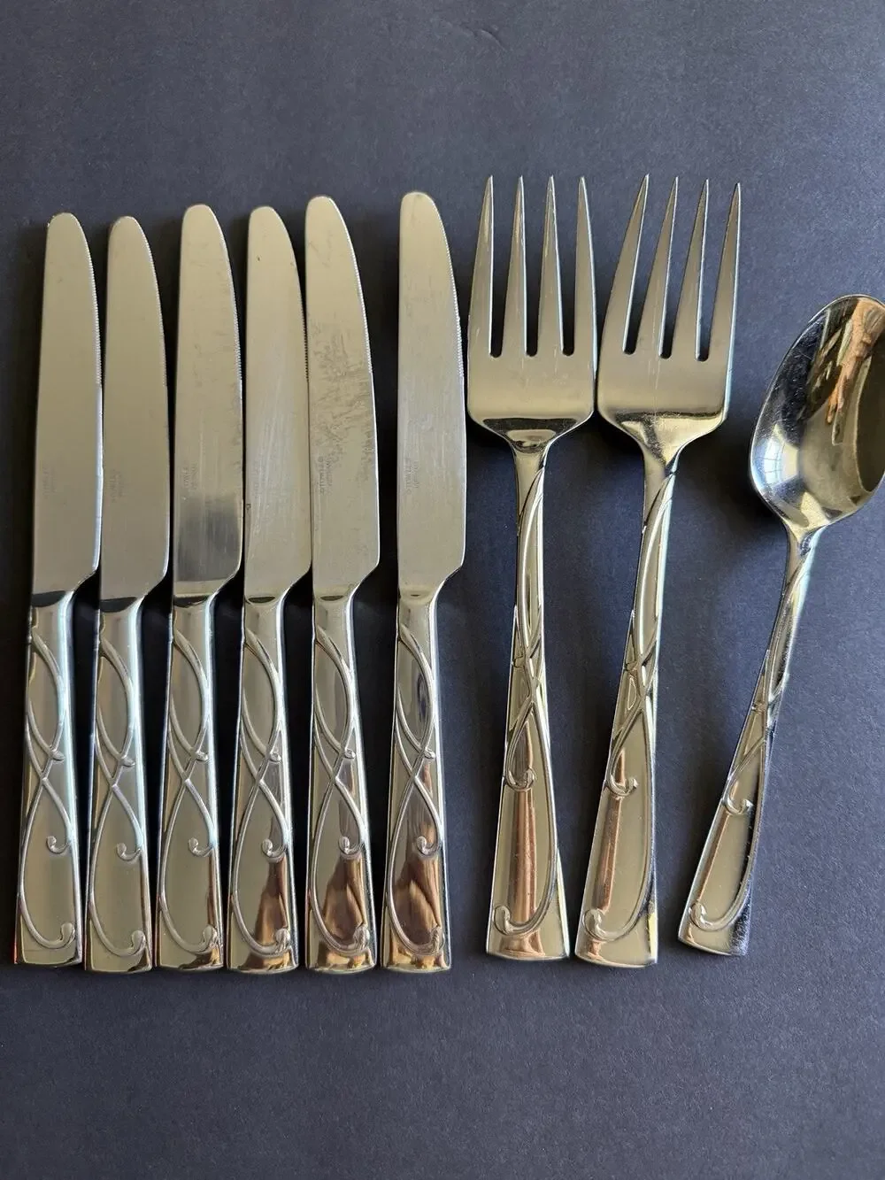 Towle 18/10 Stainless Arabesque Scroll Flatware 9 Pc Serving Lot